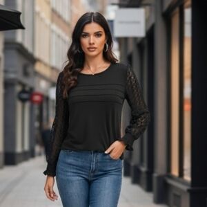 Elegant Black Lace Sleeve Women's Top Size Large